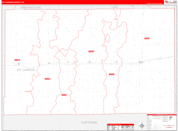 Kit Carson County, CO Wall Map Red Line Style